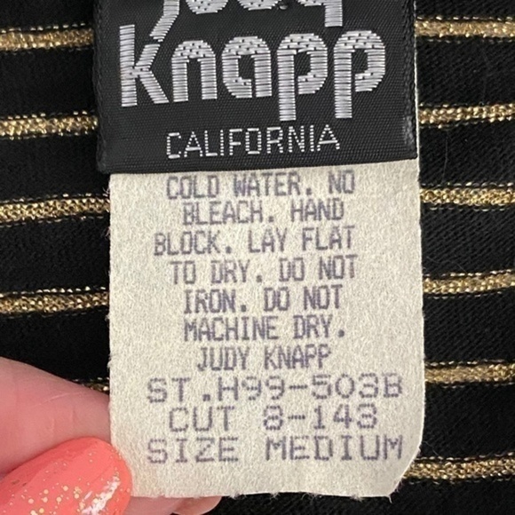 Judy Knapp Crop Cardigan Sweater Black and Metallic Gold Knit Stripe Vintage - Picture 12 of 15